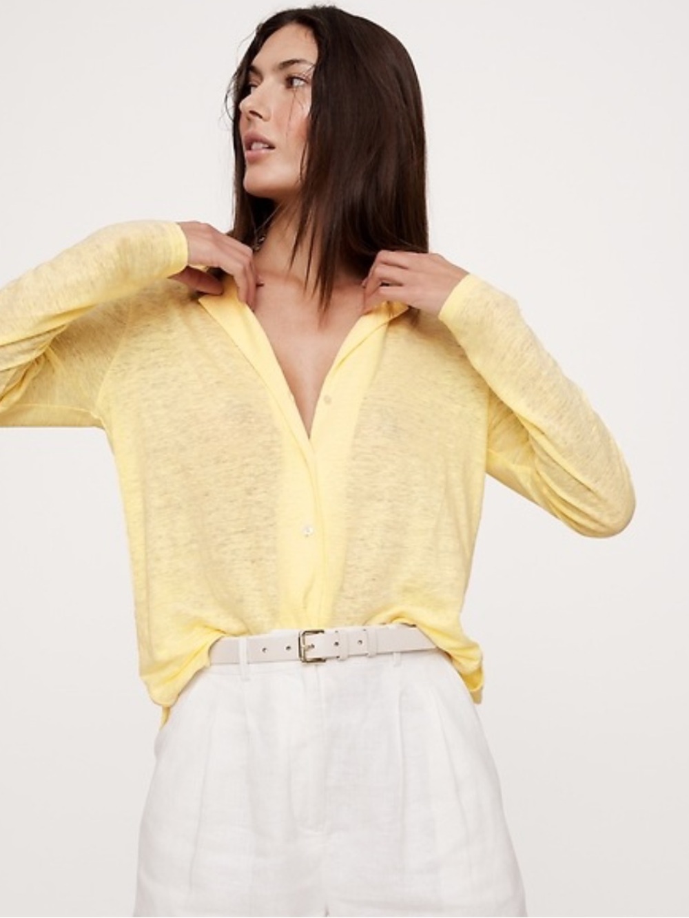 Banana Republic Women’s 100% Linen Resort Shirt Calm Yellow Sz Small Collared